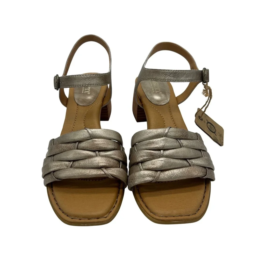 New‎ Born Woven Block Heel Sandals Shoes Metallic Gold Leather Women's Size 11 M